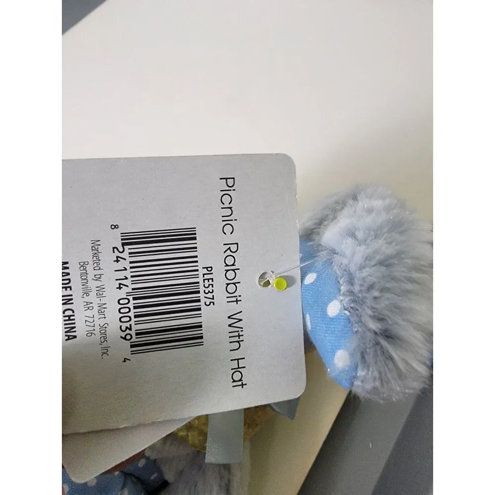 Bunny Picnic Rabbit Plush Stuffed Toy Soft Blue Dress Hat Easter